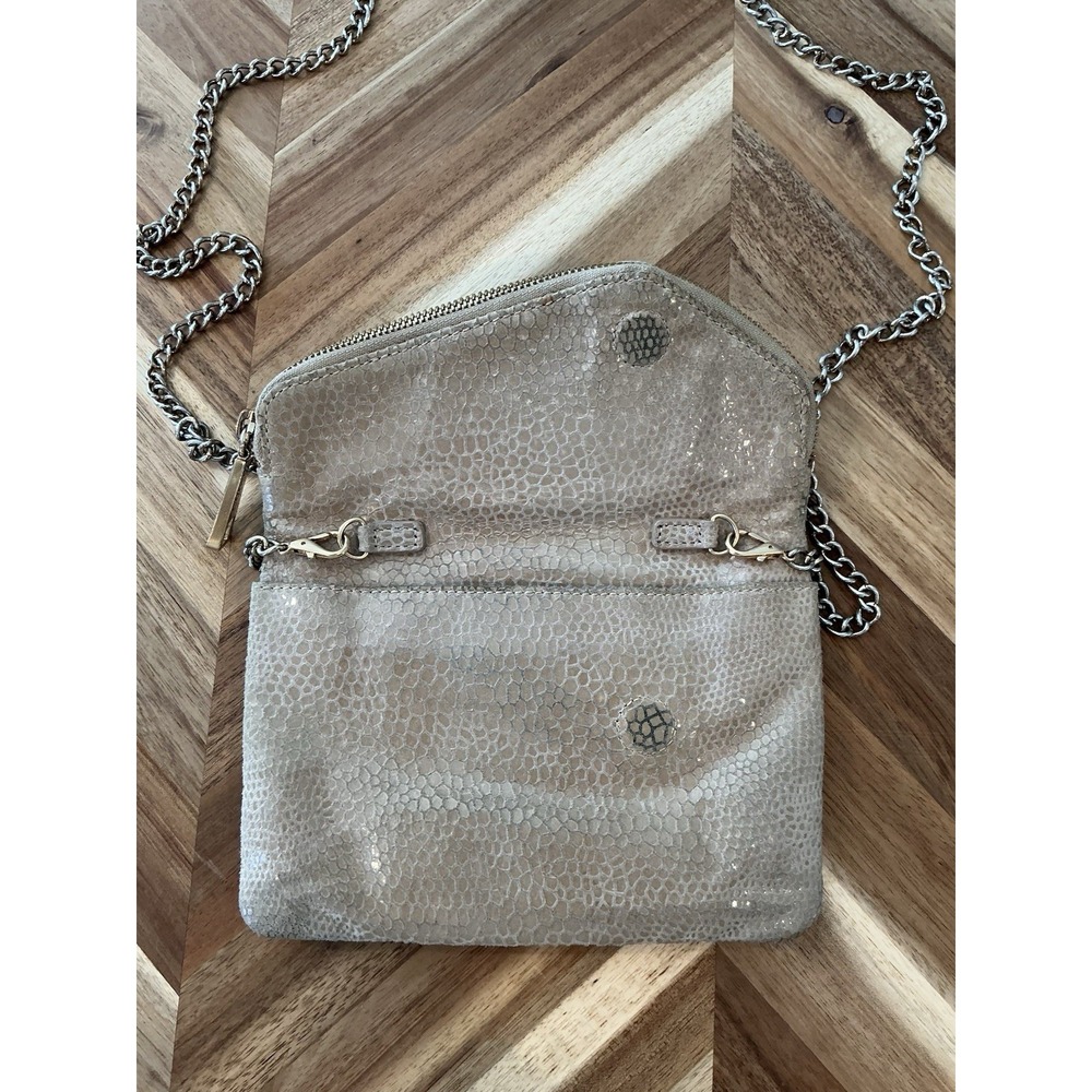 Hobo The Original Square‎ Crossbody Bag Leather Suede Metallic Chain Strap Mini - Picture 4 of 8